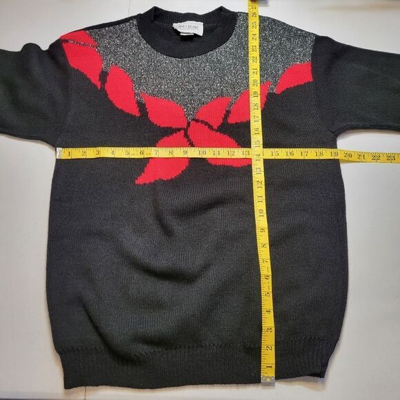 Carly Blake Vintage Christmas Holiday Sweater Black Red Metallic Silver 80s - Picture 6 of 8
